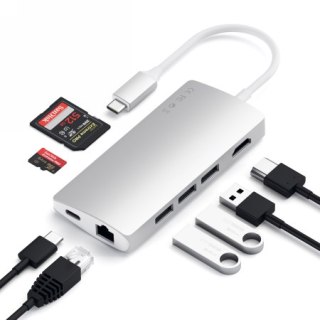 Satechi Aluminium Multiport Adapter V2 - aluminiowy adapter do urządzęń moblinych USB-C ( USB-C, 3x USB-A, 4K HDMI, czytnik kart