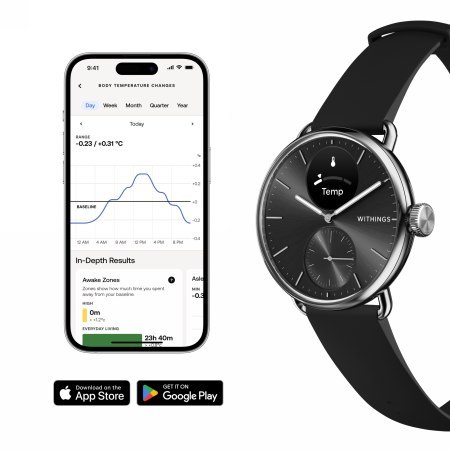Withings Scanwatch 2 - zegarek z funkcją EKG, pomiarem pulsu i SPO2 oraz mierzeniem aktywności fizycznej i snu (38mm, black). Wy