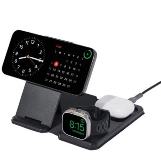 UAG 3in1 Travel Charger - bezprzewodowa ładowarka podróżna do trzech urządzeń 15W, kompatybilna z MagSafe, kabel, wtyczki i orga