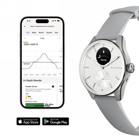 Withings Scanwatch 2 - zegarek z funkcją EKG, pomiarem pulsu i SPO2 oraz mierzeniem aktywności fizycznej i snu (42mm, white). Wy