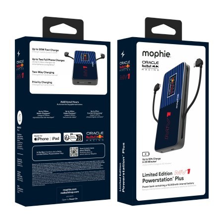 Mophie Powerstation Plus 10K Red Bull Racing MV1 - powerbank 10000 mAh, zintegrowany kabel USB-C oraz lightning (1x port USB-C)