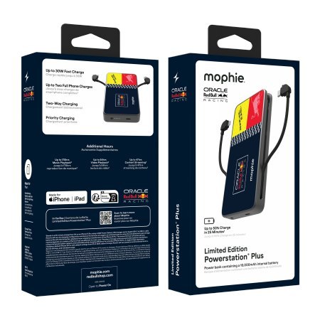 Mophie Powerstation Plus 10K Red Bull Racing - powerbank 10000 mAh, zintegrowany kabel USB-C oraz lightning (1x port USB-C)