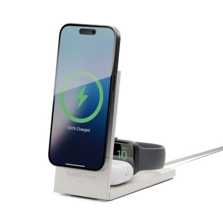 Native Union Rise 3-in-1 Qi2 Wireless Charger - bezprzewodowa ładowarka Qi2 15W do trzech urządzeń kompatybilna z MagSafe (sands