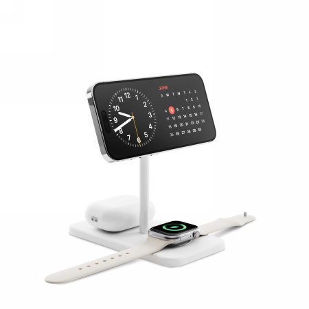 Twelve South HiRise 3 Deluxe (2024) - stojąca ładowarka bezprzewodowa Qi2 do trzech urządzeń kompatybilna z MagSafe (white)