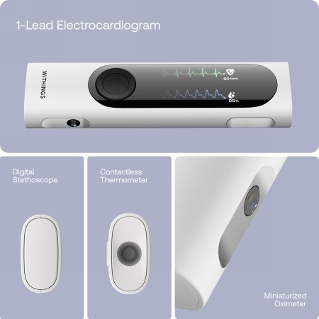 Withings BeamO - multifunkcyjne urządzenie do kontrolowania stanu zdrowia (termometr, pulsoksymetr, EKG, cyfrowy stetoskop). Wyr