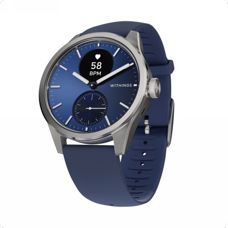 Withings Scanwatch 2 - zegarek z funkcją EKG, pomiarem pulsu i SPO2 oraz mierzeniem aktywności fizycznej i snu (42mm, blue). Wyr