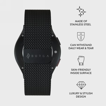 BURGA Metal Mesh Band - uniwersalna bransoleta do zegarka 20 mm (black)