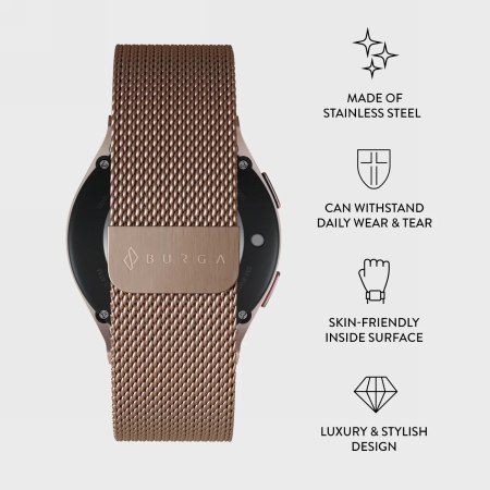 BURGA Metal Mesh Band - uniwersalna bransoleta do zegarka 22 mm (rose gold)