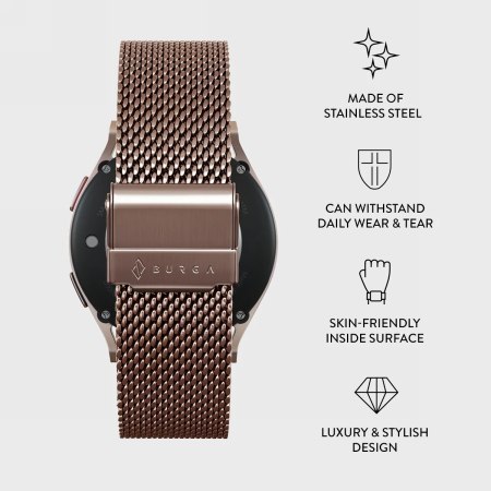 BURGA Metal Mesh Elegance - uniwersalna bransoleta do zegarka 22 mm (rose gold)