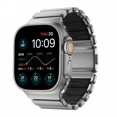 NOMAD Stratos Band - tytanowa bransoleta do Apple Watch 44mm-49mm (Apple Watch 4-11, SE 1-3, Ultra 1-3) z FKM (natural titanium,