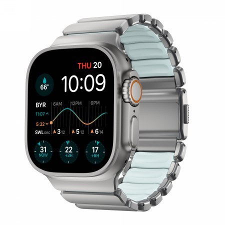 NOMAD Stratos Band - tytanowa bransoleta do Apple Watch 49mm z FKM (natural titanium, icy blue glow FKM)