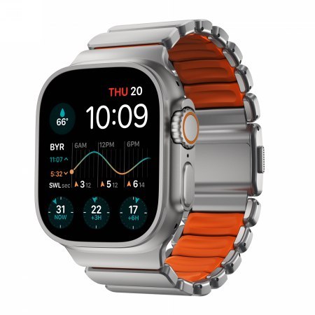 NOMAD Stratos Band - tytanowa bransoleta do Apple Watch 44mm-49mm (Apple Watch 4-11, SE 1-3, Ultra 1-3) z FKM (natural titanium,