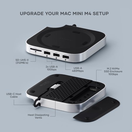 Satechi Mac Mini M6 / M5 Pro / M4 Stand & Hub SSD - aluminiowa podstawka do Mac Mini z Hub USB-C (host USB-C 3.2 gen. 2, 2x USB-