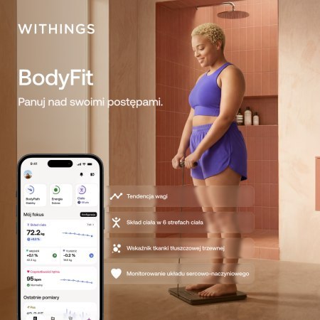 Withings BodyFit - inteligentna waga ze strefową analizą masy ciała, analizą metabolizmu oraz zdrowia serca (black)