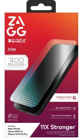 ZAGG XTR4 - szkło ochronne z grafenem i filtrem światła niebieskiego do iPhone 17e / 16e / 15 / 14 / 13