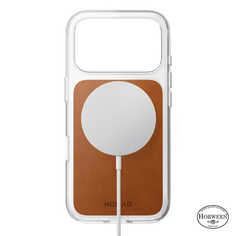 NOMAD Clear Leather Case - etui do iPhone 18 Pro / 17 Pro kompatybilne z MagSafe, skóra Horween (saddle)