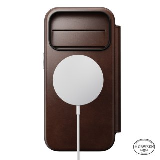 NOMAD Modern Leather Folio - etui do iPhone 18 Pro / 17 Pro kompatybilne z MagSafe, skóra Horween (rustic brown)