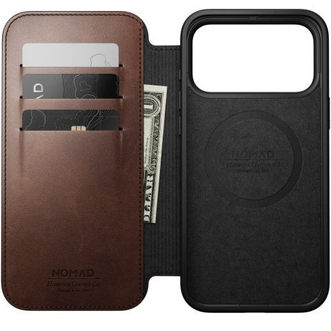 NOMAD Modern Leather Folio - etui do iPhone 18 Pro Max / 17 Pro Max kompatybilne z MagSafe, skóra Horween (rustic brown)