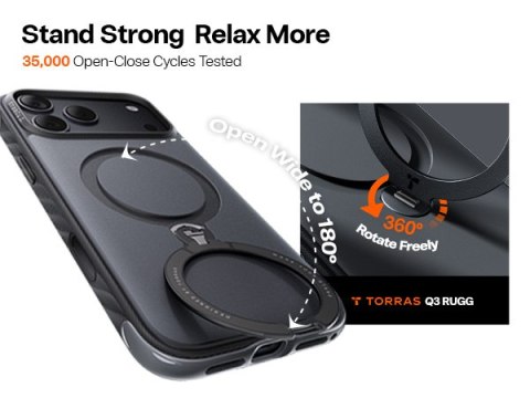 TORRAS Ostand Q3 Rugg - etui do iPhone 18 Pro / 17 Pro kompatybilne z MagSafe (black)