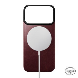NOMAD Magnetic Leather Back - nakładka magnetyczna na iPhone 18 Pro / 17 Pro kompatybilna z MagSafe, skóra Horween (burgundy)
