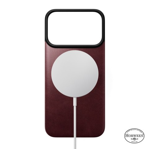 NOMAD Magnetic Leather Back - nakładka magnetyczna na iPhone 18 Pro / 17 Pro kompatybilna z MagSafe, skóra Horween (burgundy)