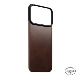 NOMAD Magnetic Leather Back - nakładka magnetyczna na iPhone 18 Pro / 17 Pro kompatybilna z MagSafe, skóra Horween (rustic brown