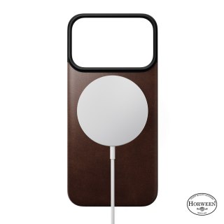 NOMAD Magnetic Leather Back - nakładka magnetyczna na iPhone 18 Pro / 17 Pro kompatybilna z MagSafe, skóra Horween (rustic brown