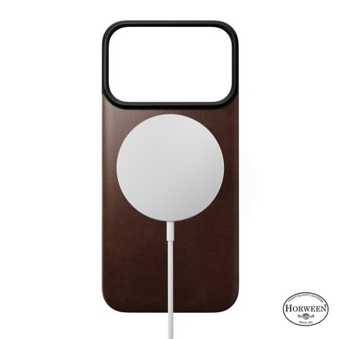 NOMAD Magnetic Leather Back - nakładka magnetyczna na iPhone 18 Pro / 17 Pro kompatybilna z MagSafe, skóra Horween (rustic brown