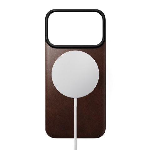 NOMAD Magnetic Leather Back - nakładka magnetyczna na iPhone 18 Pro / 17 Pro kompatybilna z MagSafe, skóra Horween (rustic brown