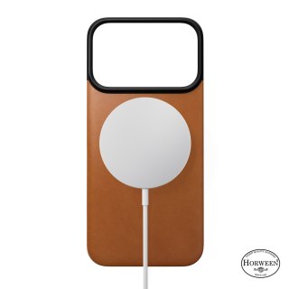 NOMAD Magnetic Leather Back - nakładka magnetyczna na iPhone 18 Pro / 17 Pro kompatybilna z MagSafe, skóra Horween (saddle)