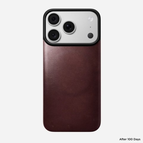 NOMAD Magnetic Leather Back - nakładka magnetyczna na iPhone 18 Pro / 17 Pro kompatybilna z MagSafe, skóra Horween (burgundy)