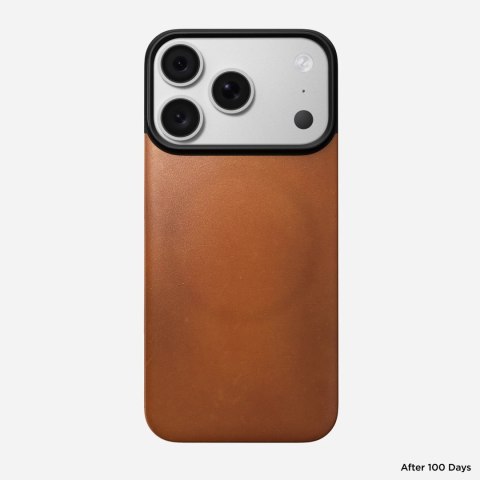 NOMAD Magnetic Leather Back - nakładka magnetyczna na iPhone 18 Pro / 17 Pro kompatybilna z MagSafe, skóra Horween (saddle)