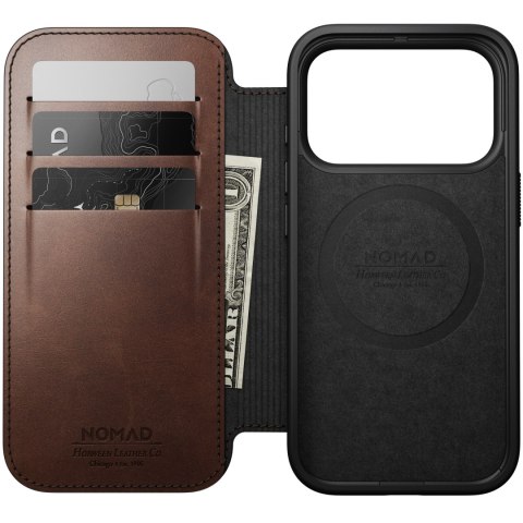 NOMAD Modern Leather Folio - etui do iPhone 18 Pro / 17 Pro kompatybilne z MagSafe, skóra Horween (rustic brown)