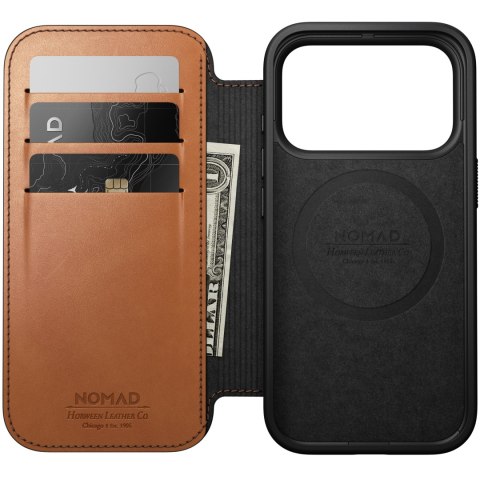 NOMAD Modern Leather Folio - etui do iPhone 18 Pro / 17 Pro kompatybilne z MagSafe, skóra Horween (saddle)