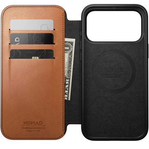 NOMAD Modern Leather Folio - etui do iPhone 18 Pro Max / 17 Pro Max kompatybilne z MagSafe, skóra Horween (saddle)