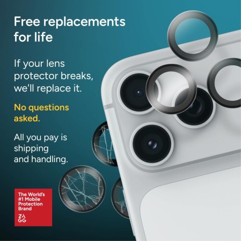 ZAGG Invisibleshield Camera Rings - szkła ochronne na obiektyw do iPhone 18 Pro / 18 Pro Max (3 sztuki) (silver)