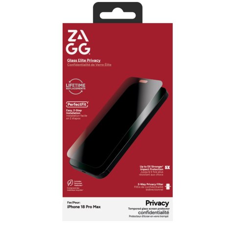 ZAGG Invisibleshield Glass Elite Privacy - prywatyzujące szkło ochronne do iPhone 18 Pro Max