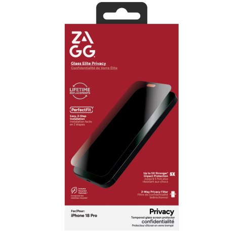 ZAGG Invisibleshield Glass Elite Privacy - prywatyzujące szkło ochronne do iPhone 18 Pro