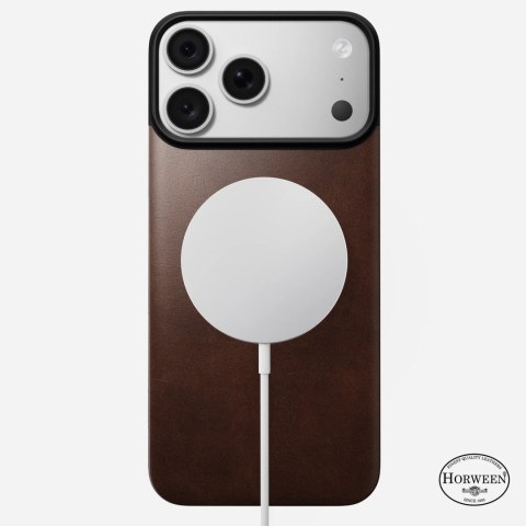 NOMAD Magnetic Leather Back - nakładka magnetyczna na iPhone 18 Pro Max / 17 Pro Max kompatybilna z MagSafe, skóra Horween (rust
